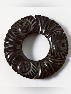 Antique Large Bakelite Brooch Intricately Carved Dark Chocolate Brown 2.25 inch
